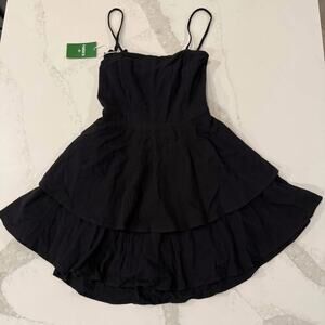 Halara NWT Backless Tie Back Tiered Ruffle Flowy Mini Dress Women's Medium Black